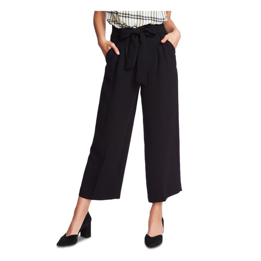 1. STATE Womens Black Pocketed Belted Wide Leg Pants 0